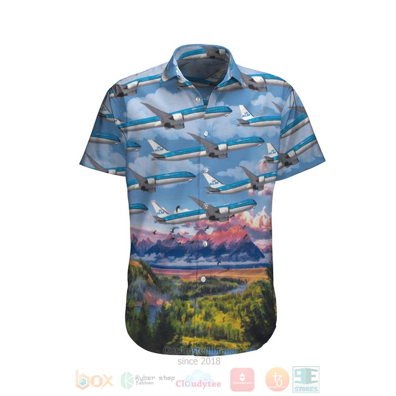 KLM Royal Dutch Airlines Boeing 787 10 Dreamliner Blue Hawaiian Shirt