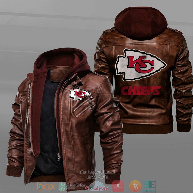 Kansas City Chiefs Black Brown Leather Jacket 2 Kansas City Chiefs Black Brown Leather Jacket 1