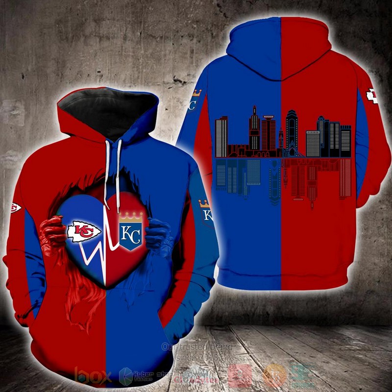 BEST Kansas City Chiefs NFL & Kansas City Royals MLB 3D T-Shirt, Hoodies 17 Kansas City Chiefs NFL Kansas City Royals MLB 3D Hoodie Shirt