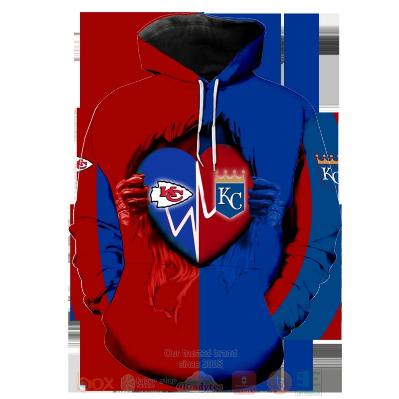 BEST Kansas City Chiefs NFL & Kansas City Royals MLB 3D T-Shirt, Hoodies 3 Kansas City Chiefs NFL Kansas City Royals MLB 3D Hoodie Shirt 1 2