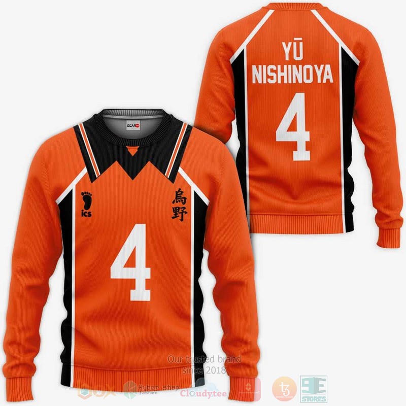 Karasuno Yu Nishinoya Uniform Num 4 Haikyuu Anime 3D Hoodie Shirt 1