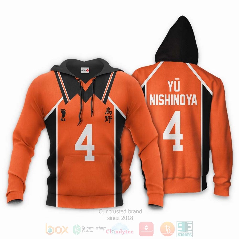 Karasuno Yu Nishinoya Uniform Num 4 Haikyuu Anime 3D Hoodie Shirt 1 2 3
