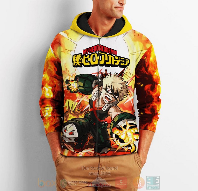 BEST Anime Katsuki Bakugou My Hero Academia All Over Print 3D Zip Hoodie 3 Katsuki Bakugou My Hero Academia Anime 3D Zip Hoodie 1 2