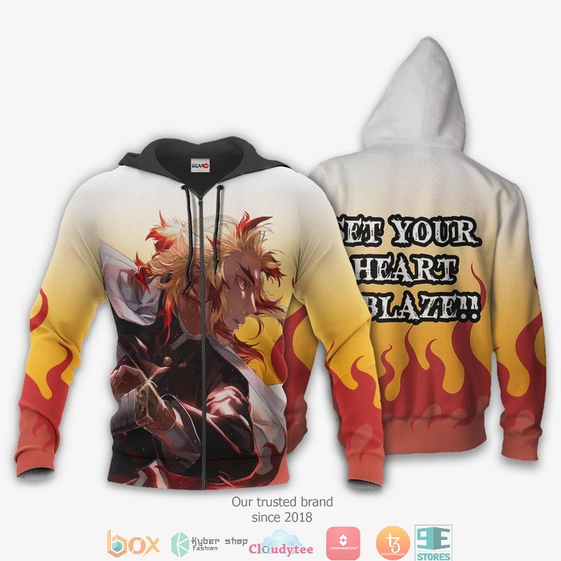 Kyojuro Rengoku Kimetsu Anime White 3d Hoodie Bomber jacket