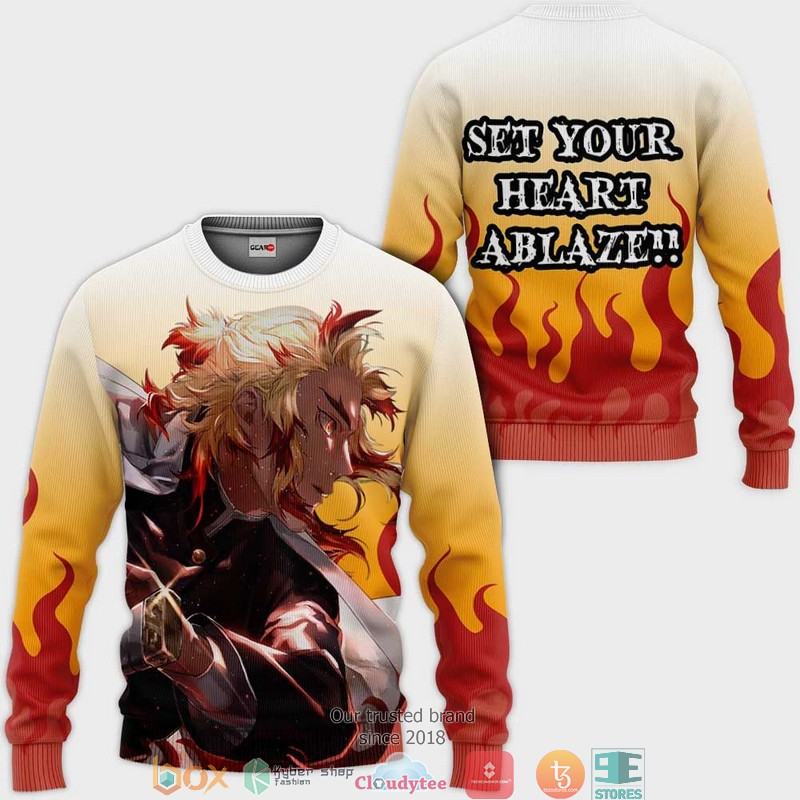 Kyojuro Rengoku Kimetsu Anime White 3d Hoodie, Bomber jacket 2 Kyojuro Rengoku Kimetsu Anime White 3d Hoodie Bomber jacket 1