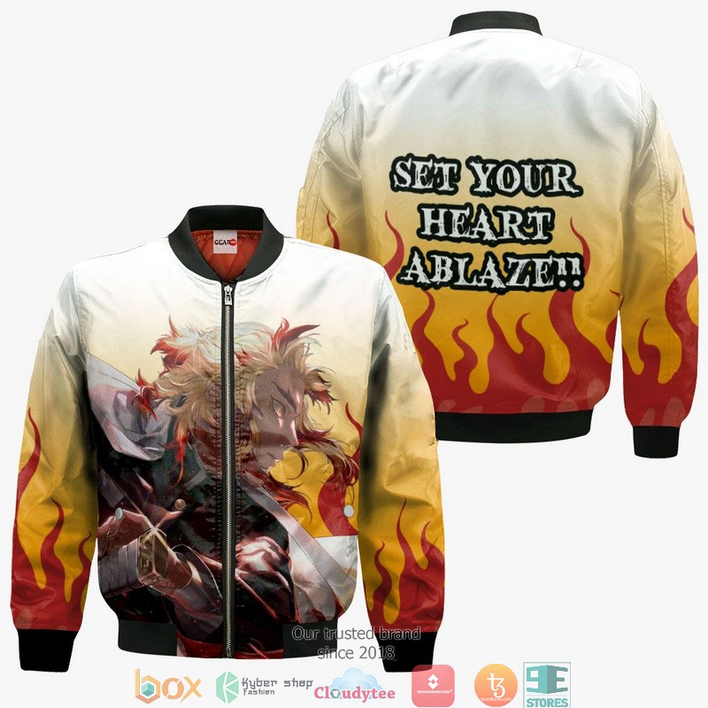 Kyojuro Rengoku Kimetsu Anime White 3d Hoodie, Bomber jacket 4 Kyojuro Rengoku Kimetsu Anime White 3d Hoodie Bomber jacket 1 2 3