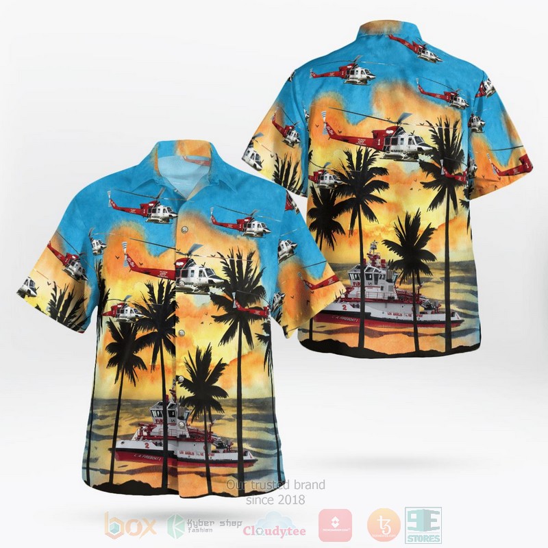 BEST Los Angeles Fire Department Fireboat & Bell 412EP Helicopter 3D Aloha Shirt word3