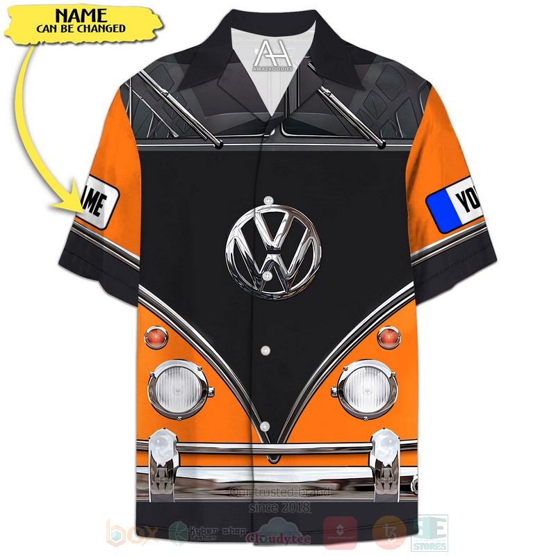 Love Campervan Custom Name Black Orange Hawaiian Shirt