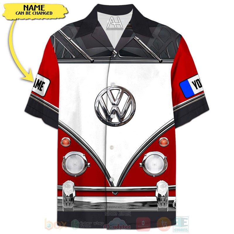 Love Campervan Custom Name Red White Hawaiian Shirt