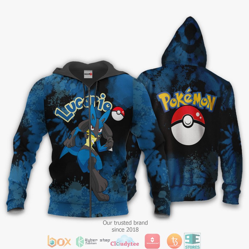 Lucario Pokemon Anime Merch Tie Dye 3d Hoodie Bomber jacket