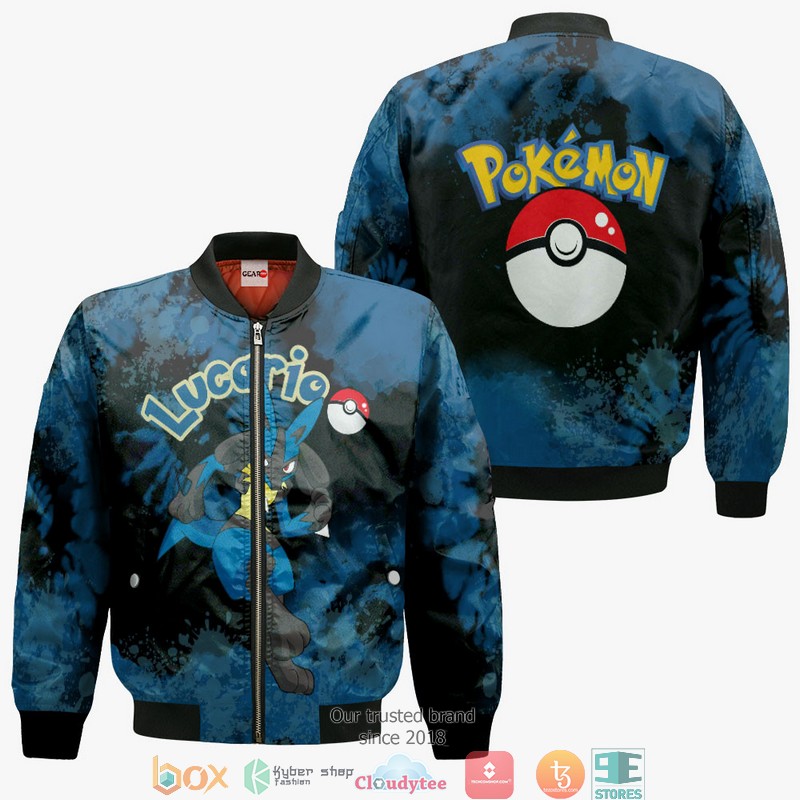 Lucario Pokemon Anime Merch Tie Dye 3d Hoodie Bomber jacket 1 2 3