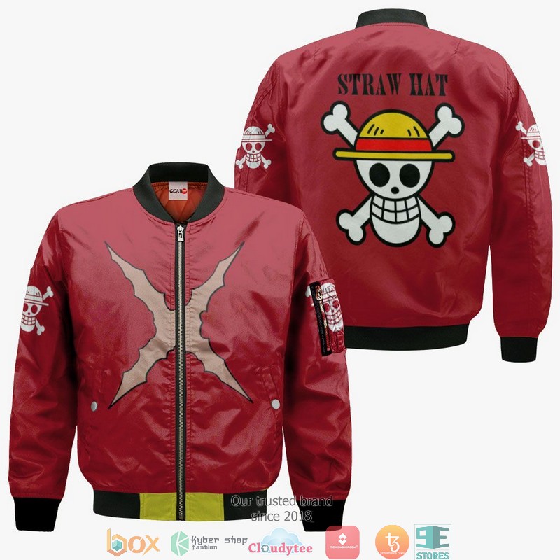 Luffy Straw Hat One Piece Anime 3d Hoodie, Bomber jacket 4 Luffy Straw Hat One Piece Anime 3d Hoodie Bomber jacket 1 2 3