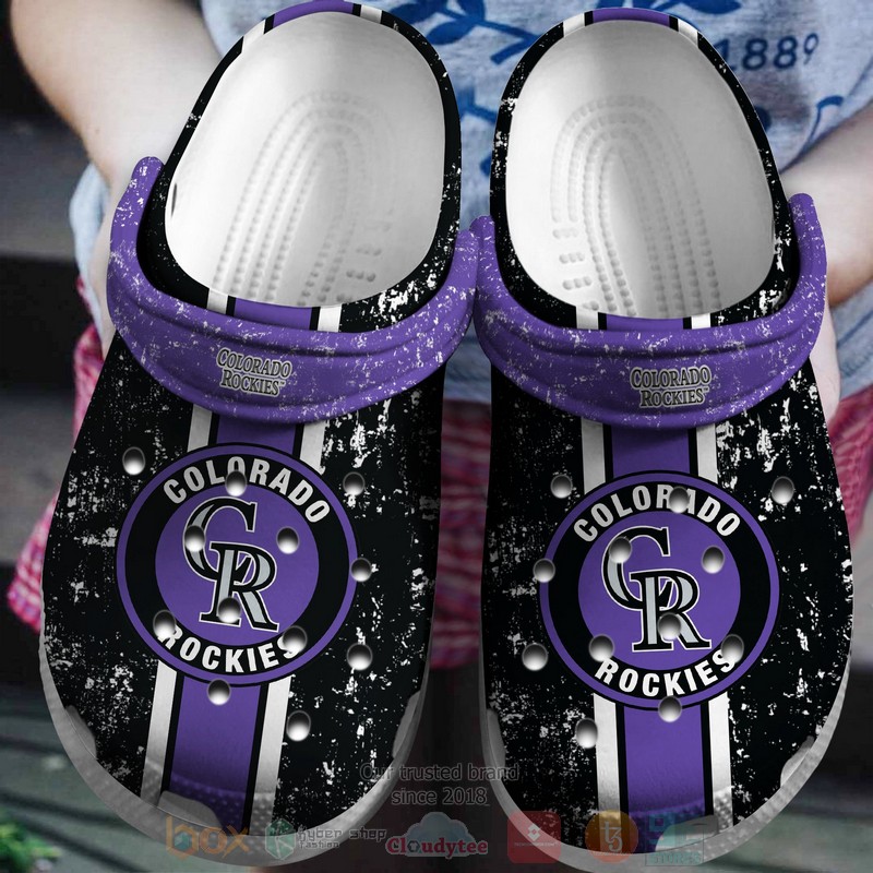 BEST Team MLB Colorado Rockies Purple-Black Crocs Crocband Shoes 3 MLB Colorado Rockies Purple Black Crocband Crocs Clog Shoes