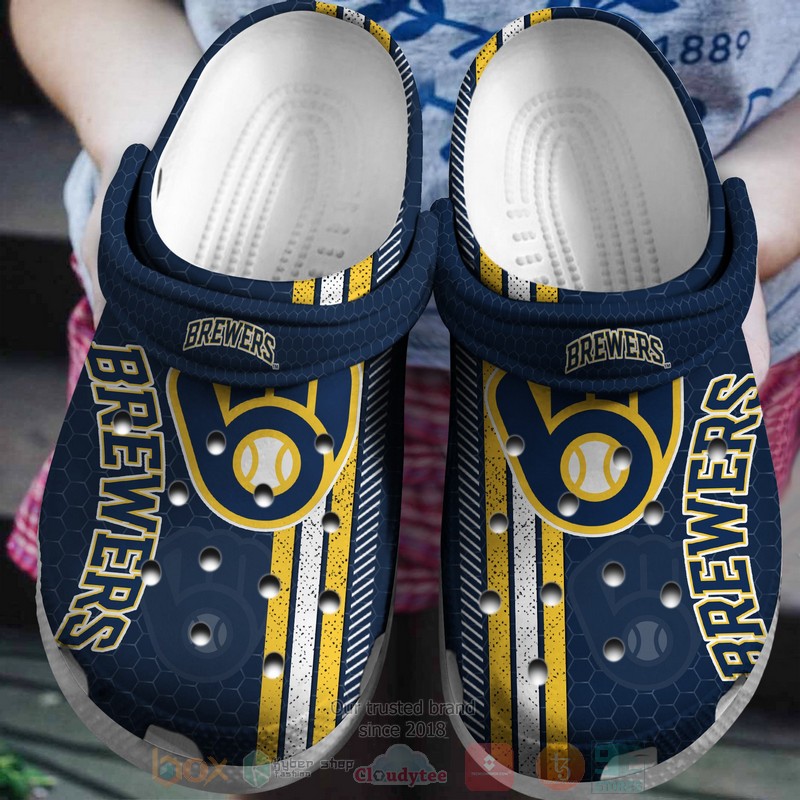 BEST Team MLB Milwaukee Brewers Navy Crocs Crocband Shoes 3 MLB Milwaukee Brewers Navy Crocband Crocs Clog Shoes