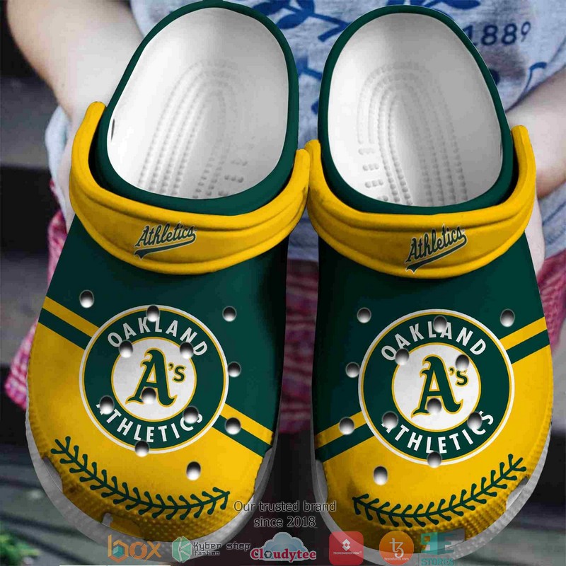MLB Oakland Athletics green yellow Crocband Clogs