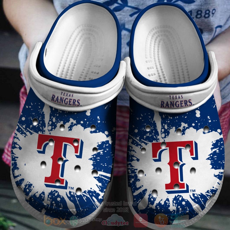 BEST Team MLB Texas Rangers Blue-White Crocs Crocband Shoes 2 MLB Texas Rangers Blue White Crocband Crocs Clog Shoes