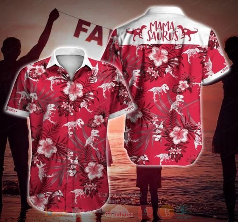 BEST Mamasaurus Red All Over Print Tropical Shirt 1 Mamasaurus Red Short Sleeve Hawaiian Shirt