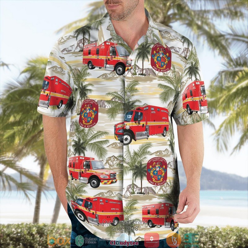 Maryland Montgomery County Fire and Rescue Service EMS Hawaiian Shirt word2