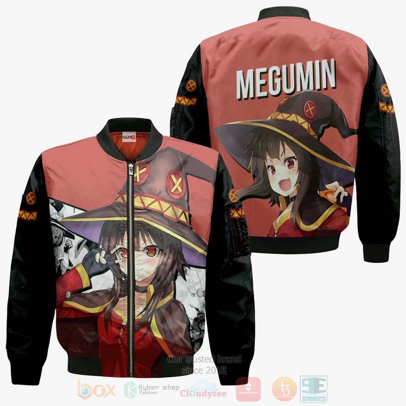 BEST Anime Megumin KonoSuba All Over Print Hoodie-Bomber Jacket 4 Megumin KonoSuba Anime 3D Hoodie Bomber Jacket 1 2 3