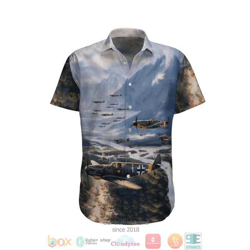 Messerschmitt Bf 109 German World War 2 Sky Hawaiian Shirt 1 2