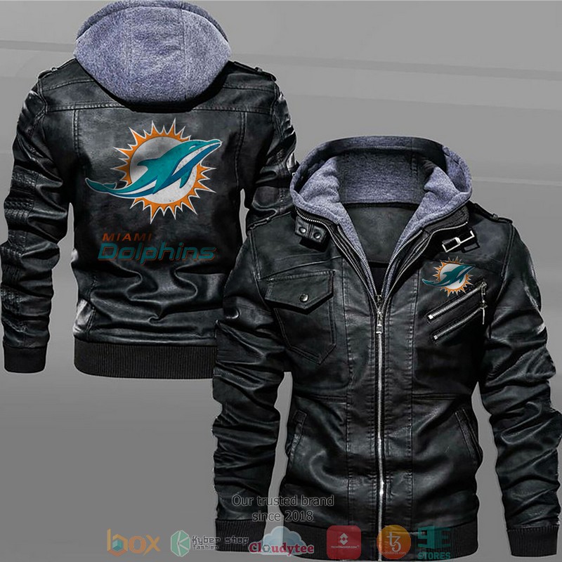 Miami Dolphins Black Brown Leather Jacket