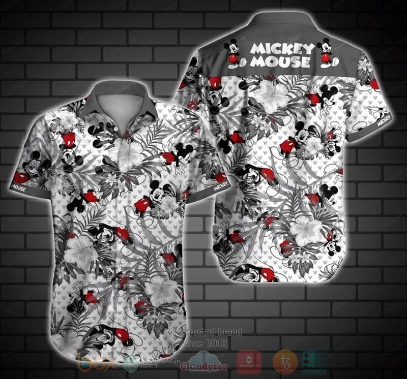 Mickey Mouse Disney White Short Sleeve Hawaiian Shirt