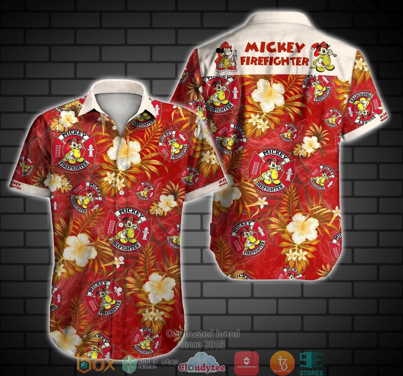 Mickey Mouse Firefighter Short Sleeve Hawaiian Shirt 1 Mickey Mouse Firefighter Short Sleeve Hawaiian Shirt