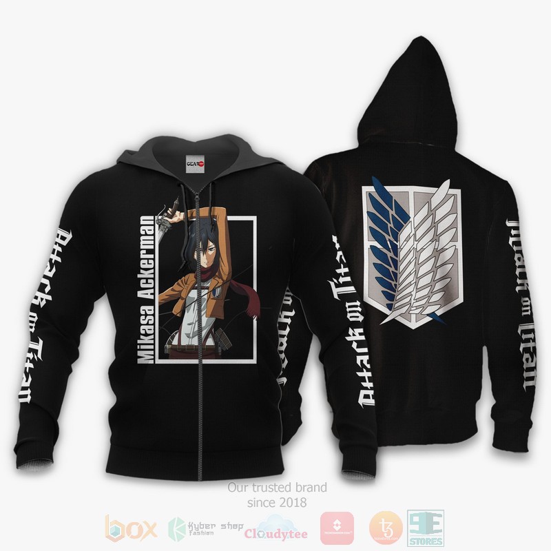 Mikasa Ackerman Attack On Titan Anime Black 3D Hoodie Bomber Jacket