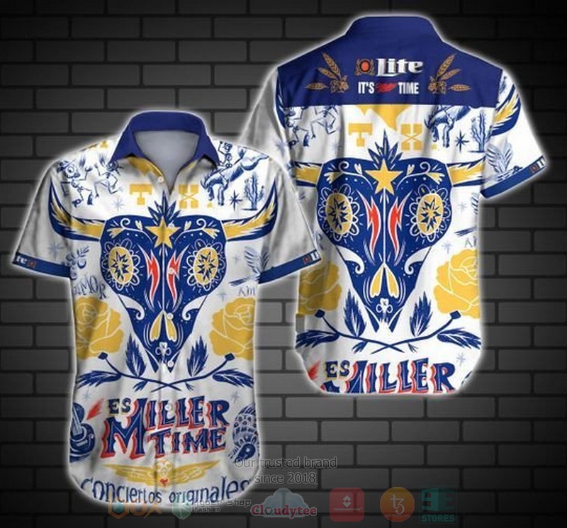 BEST Miller Lite Yellow-White All Over Print Tropical Shirt 2 Miller Lite Yellow White Short Sleeve Hawaiian Shirt