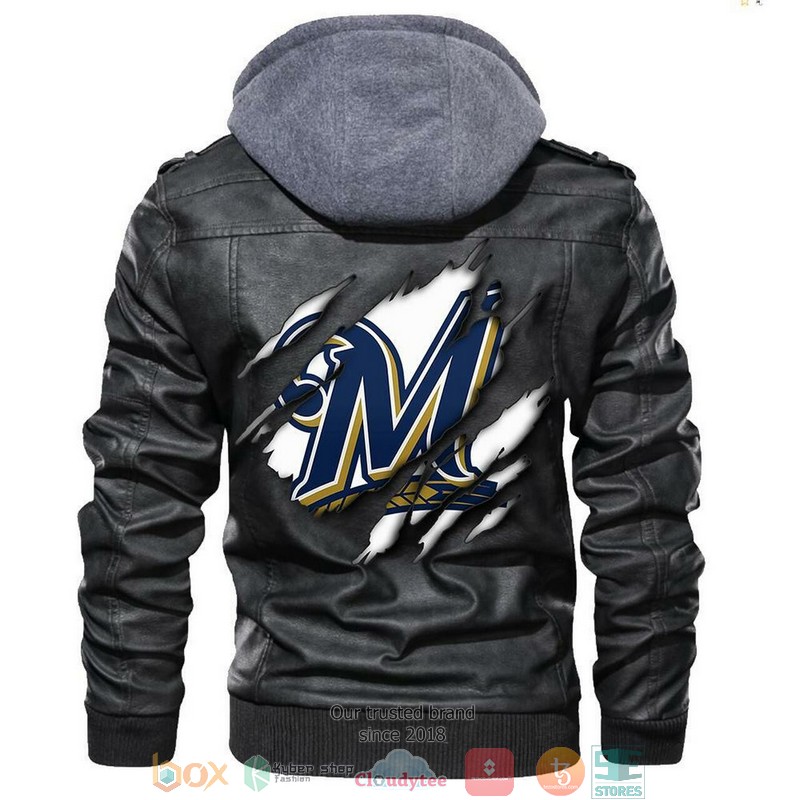 Milwaukee Brewers MLB Baseball Black Leather Jacket