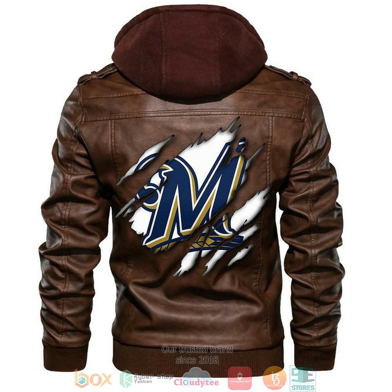 Milwaukee Brewers MLB Baseball logo Brown Leather Jacket