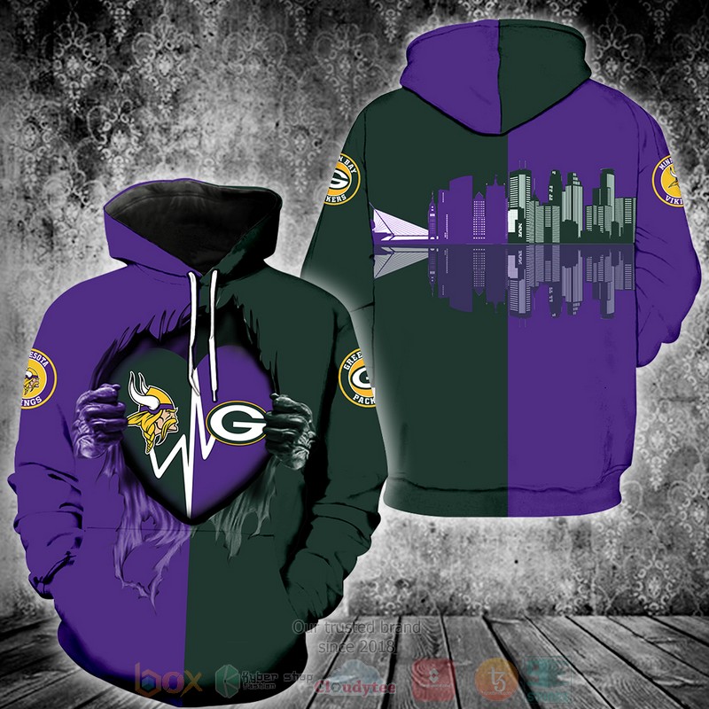 BEST Minnesota Vikings & Green Bay Packers NFL Unisex 3D Hoodie 6 Minnesota Vikings Green Bay Packers NFL 3D Hoodie