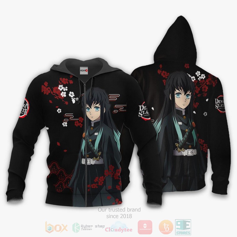 Muichiro Tokito Custom Kimetsu Anime Black 3D Hoodie Bomber Jacket