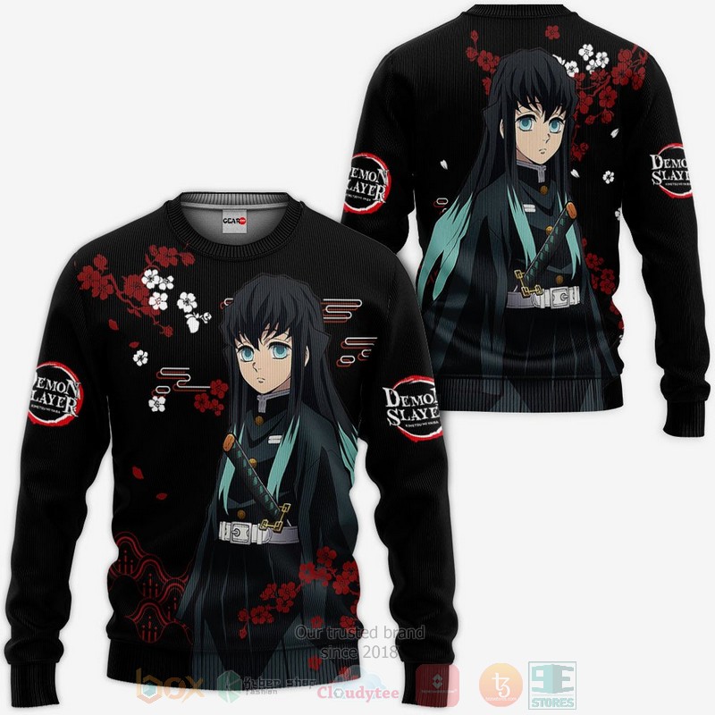 BEST Anime Muichiro Tokito Kimetsu Black All Over Print Hoodie-Bomber Jacket 2 Muichiro Tokito Custom Kimetsu Anime Black 3D Hoodie Bomber Jacket 1