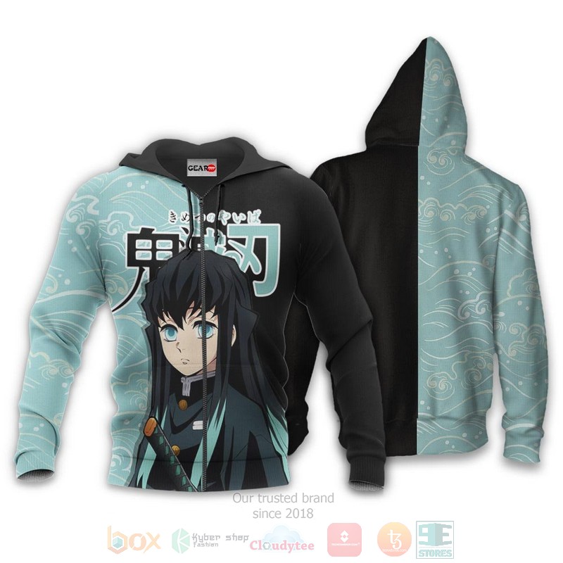 Muichiro Tokito Custom Kimetsu Anime Blue Black 3D Hoodie Bomber Jacket