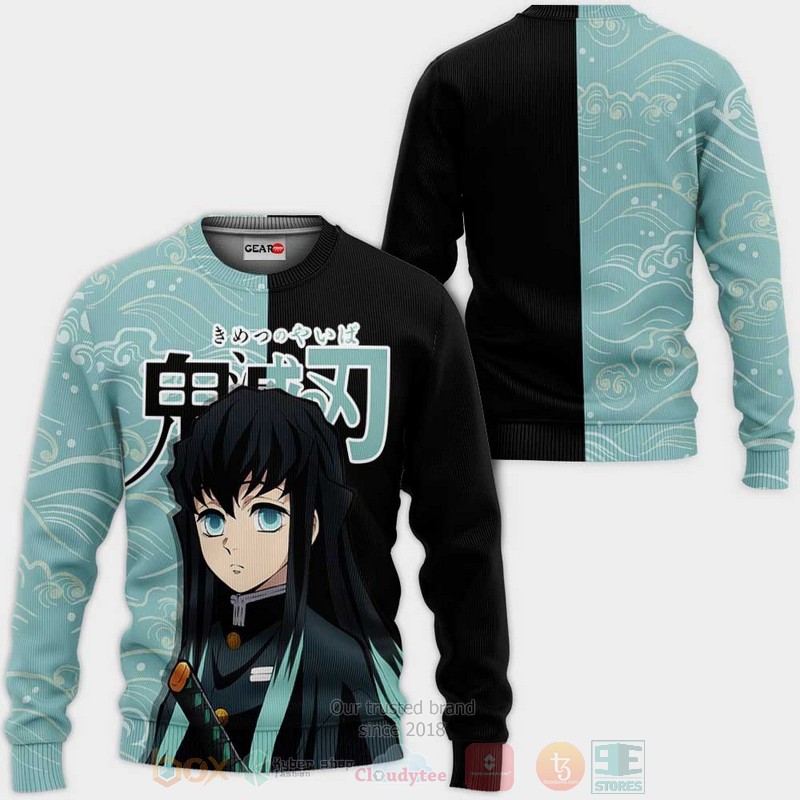BEST Anime Muichiro Tokito Kimetsu Blue-Black All Over Print Hoodie-Bomber Jacket 2 Muichiro Tokito Custom Kimetsu Anime Blue Black 3D Hoodie Bomber Jacket 1