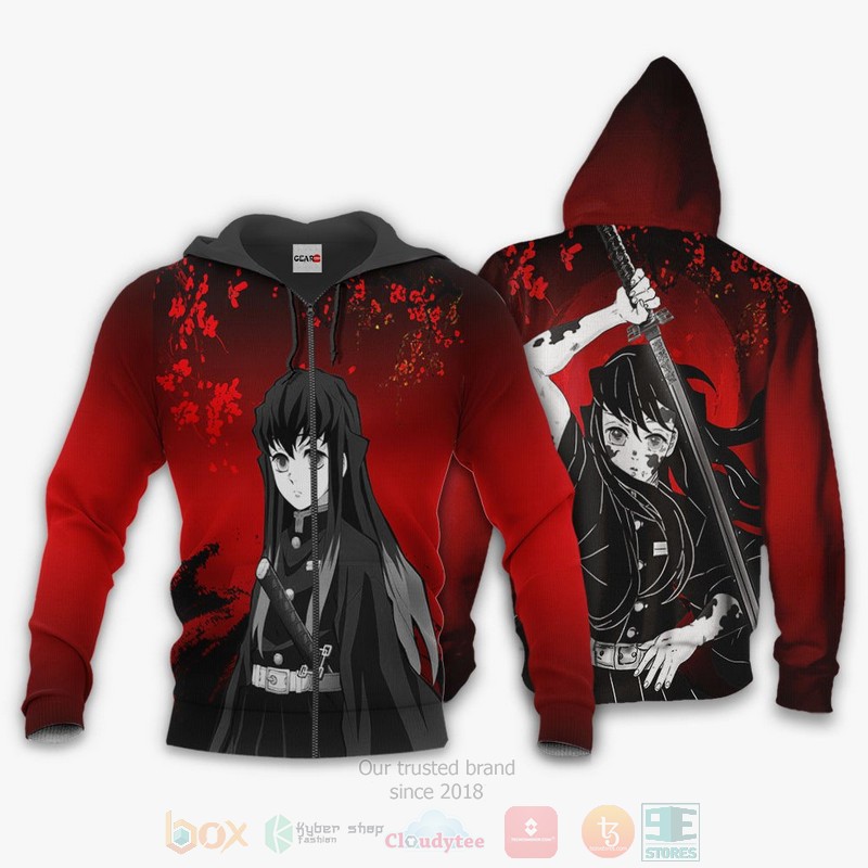 Muichiro Tokito Custom Kimetsu Anime Red 3D Hoodie Bomber Jacket