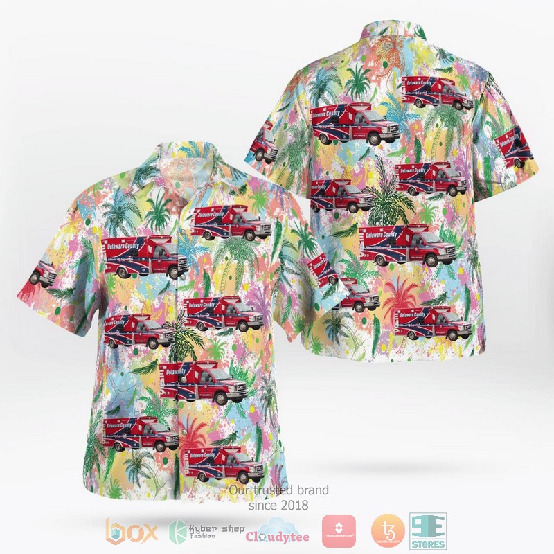 Muncie Indiana Delaware County EMS Hawaiian Shirt word2