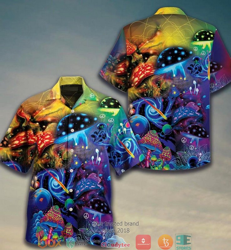 Mushroom Trippy Psychedelic Summer Vacation Short Sleeve Hawaiian Shirt