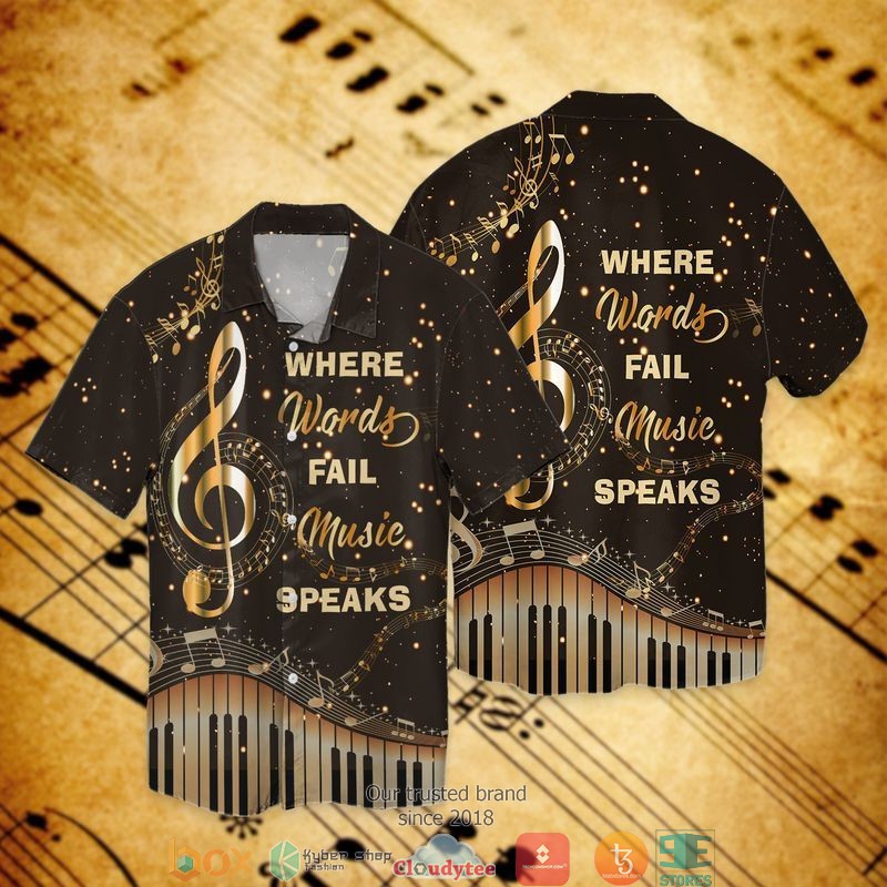 Music Note Where Words Fail Music Speaks Short Sleeve Hawaiian Shirt
