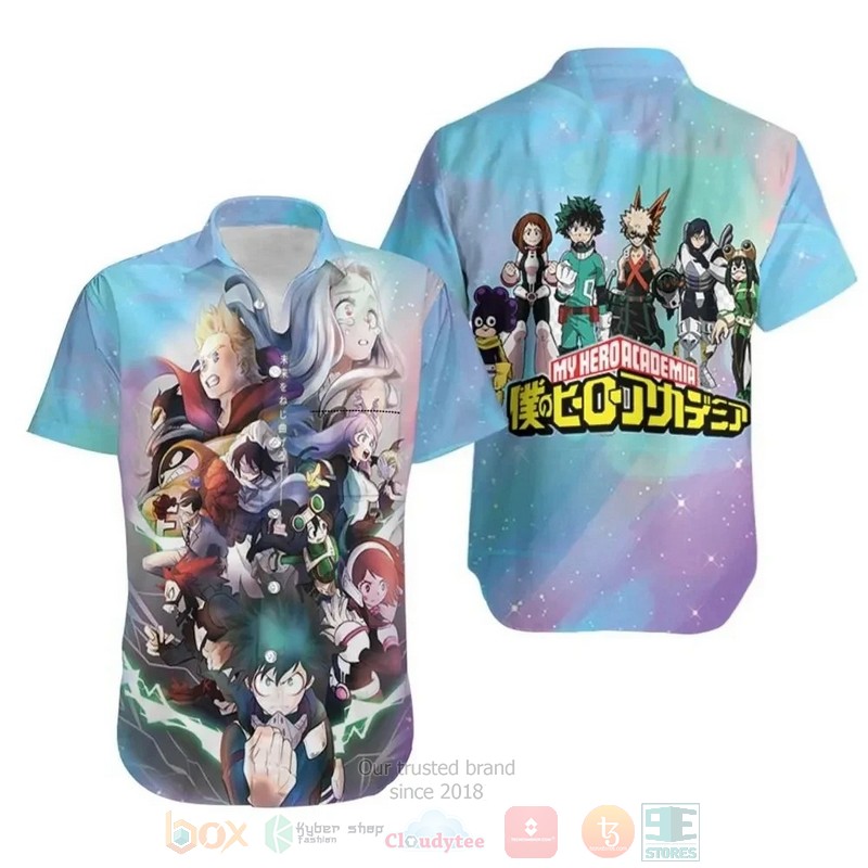 My Hero Academia All Main Characters Blue Short Sleeve Hawaiian Shirt