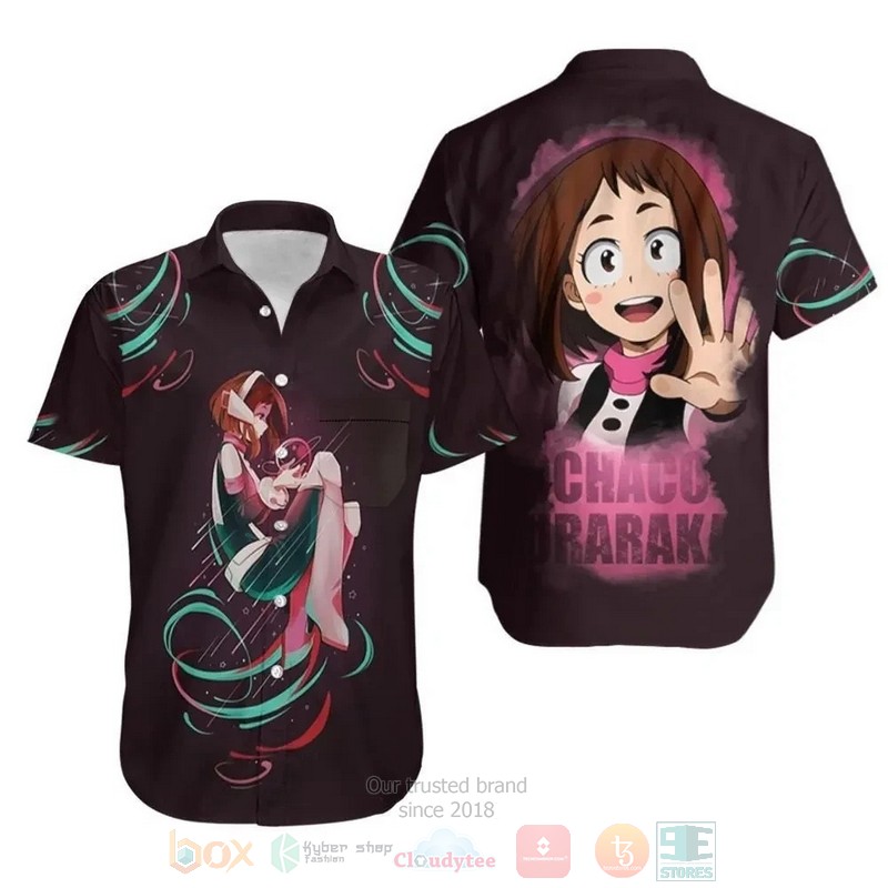 My Hero Academia Ochako Uraraka Pink Black Short Sleeve Hawaiian Shirt