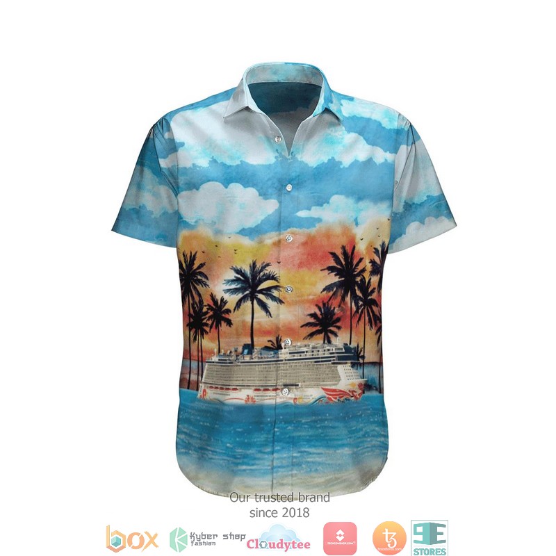 NCL Norwegian Cruise Line Norwegian Joy Sunset blue Limited Hawaiian Shirt word1