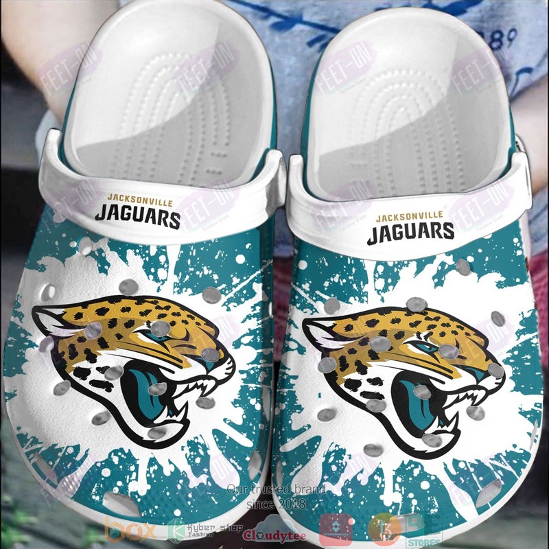 NFL Jacksonville Jaguars White Victorian Teal Crocband Clogs