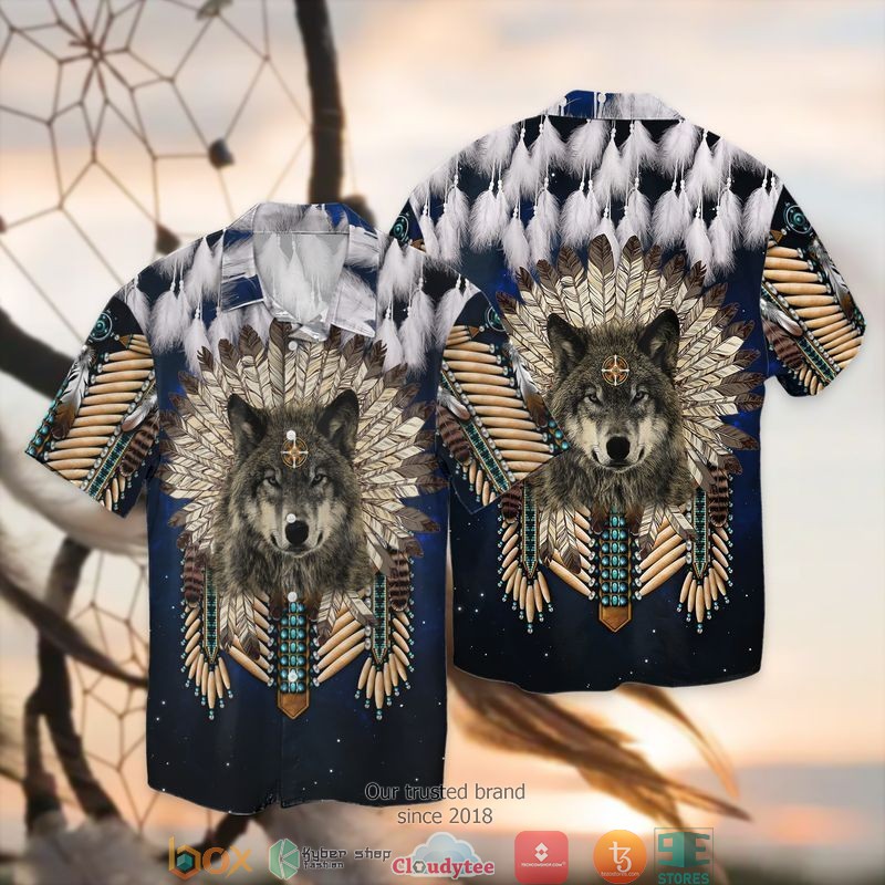 Native American Wolf Short Sleeve Hawaiian Shirt
