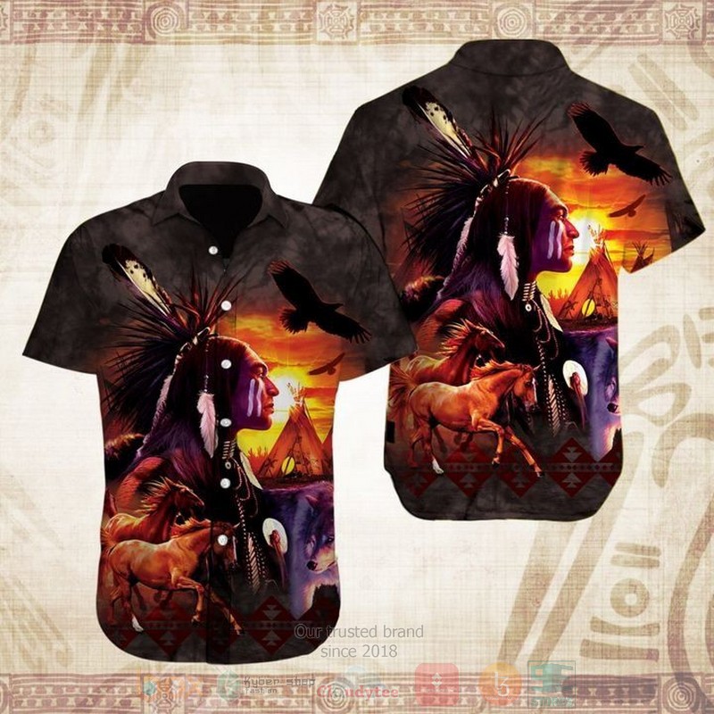 BEST Native Animal American All Over Print Tropical Shirt 1 Native Animal American Short Sleeve Hawaiian Shirt