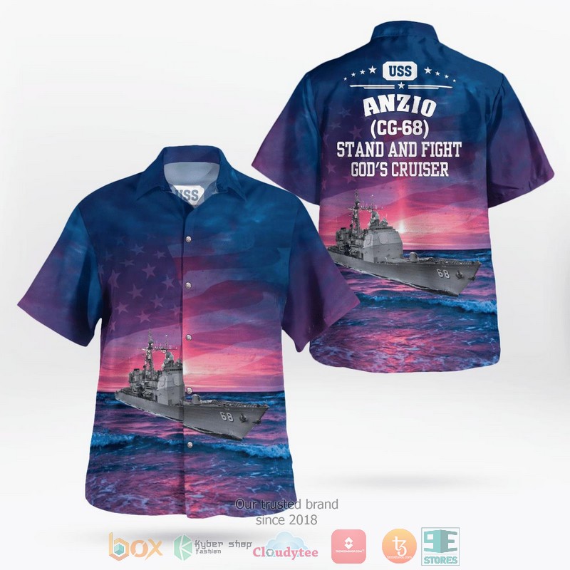 Navy USS Anzio CG-68 Ticonderoga-class cruiser Hawaiian Shirt word2