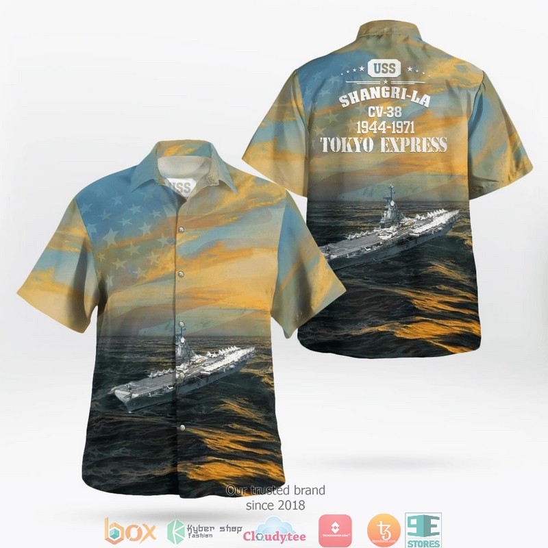 BEST Navy USS Shangri-La CV-38 Essex-class aircraft carrier Hawaii Shirt word1