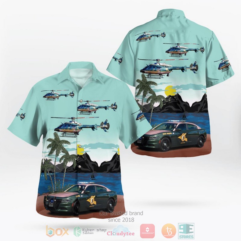 New Hampshire State Police Dodge Charger Pursuit Bell 407 Helicopter Hawaiian Shirt