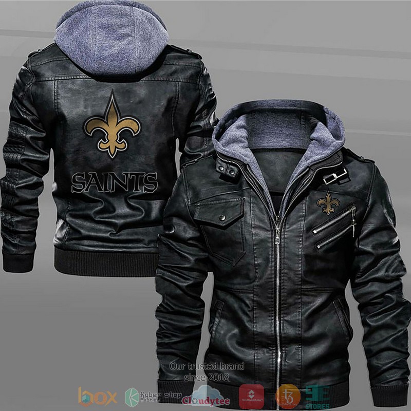 New Orleans Saints Black Brown Leather Jacket